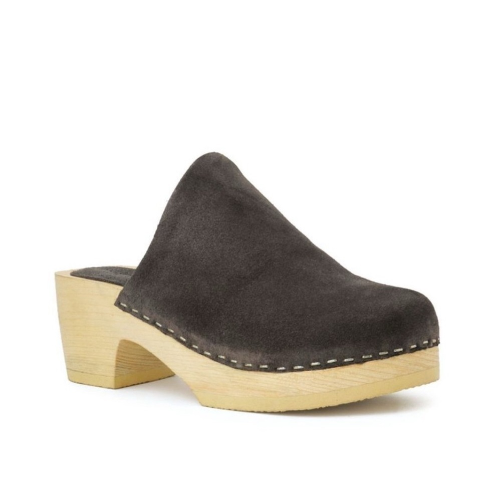 Rag And Co Darcie Suede Clogs Mule 7 Wooden Heel Grey Boho Festival Spring NWT